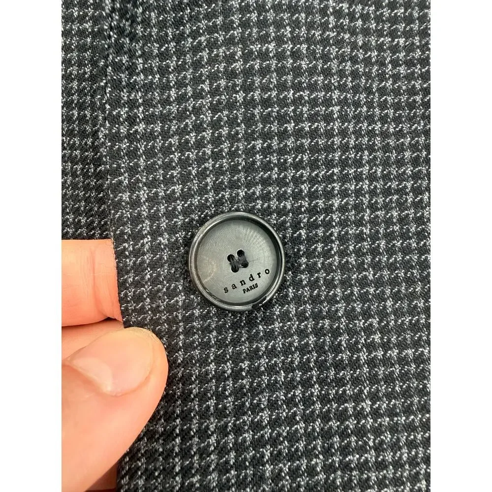 Sandro Paris Houndstooth Gray/Black Wool Two-Button Blazer Size US LARGE (50 FR)